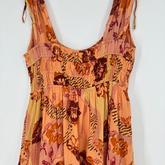 Free People Vernon Mini Dress Sleeveless Tie Shoulder Floral Pockets New Medium - Picture 5 of 14
